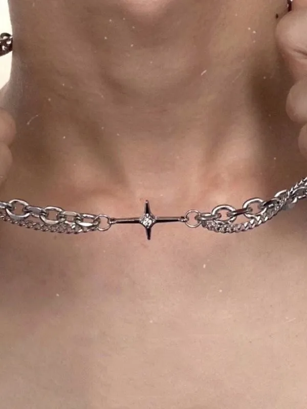 Collar de cadena de eslabones geométricos en capas para hombre