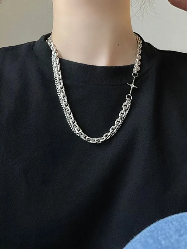 Collar de cadena de eslabones geométricos en capas para hombre