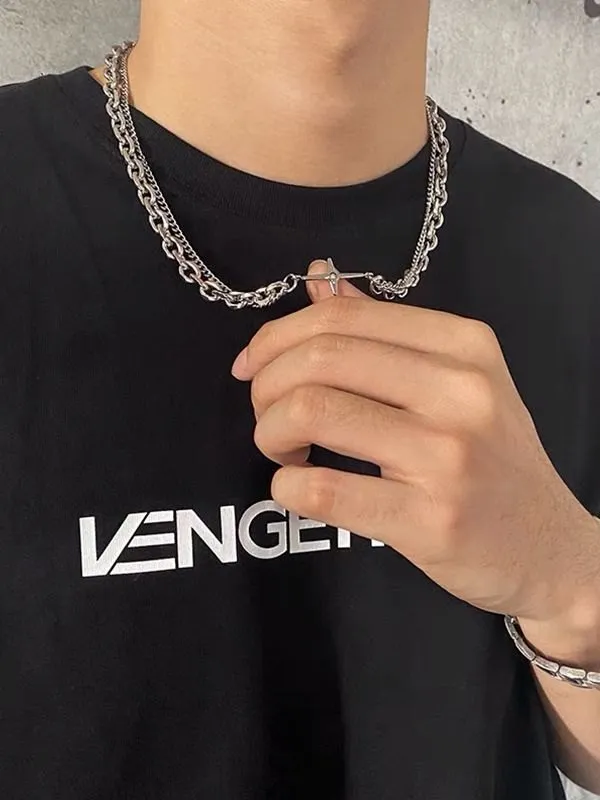 Collar de cadena de eslabones geométricos en capas para hombre