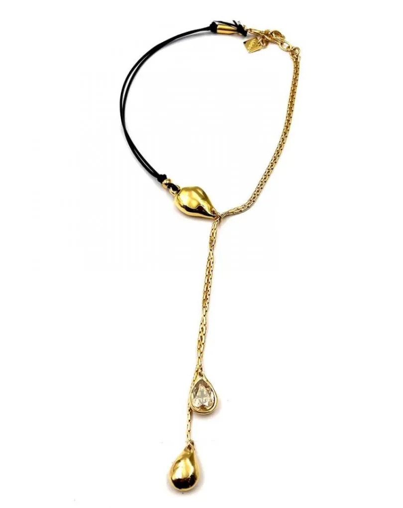 COLLARES DORADOS CON BAÑO ORO Y CUERO DISEÑO ASIMETRICO