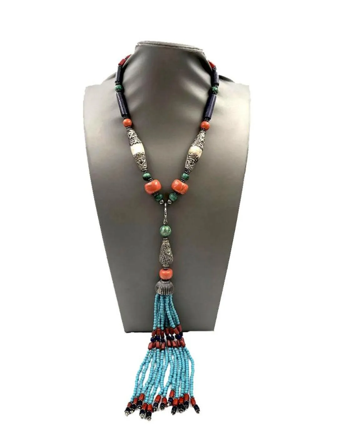 COLLARES PLATA TIBET CON PIEDRAS SEMIPRECIOSAS FABULOSO DISEÑO ANTIGUO