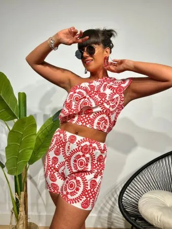 Conjunto Asimétrico Estampado CATHIREN Rojo