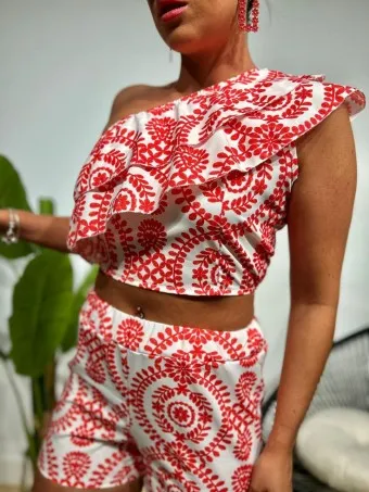 Conjunto Asimétrico Estampado CATHIREN Rojo
