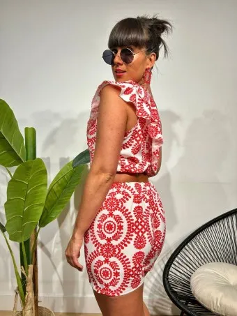 Conjunto Asimétrico Estampado CATHIREN Rojo