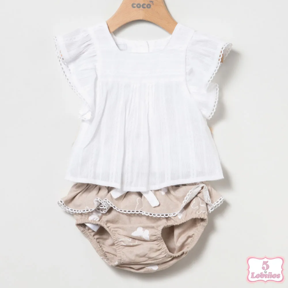 CONJUNTO BEBÉ NIÑA TOSTADO MARIPOSAS Coco Acqua