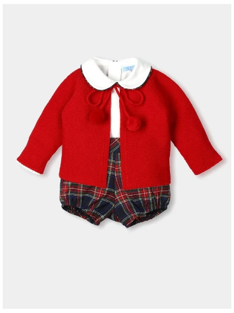 Conjunto tres piezas con chaqueta, camisa coordinada con vivo y ranita Rojo
