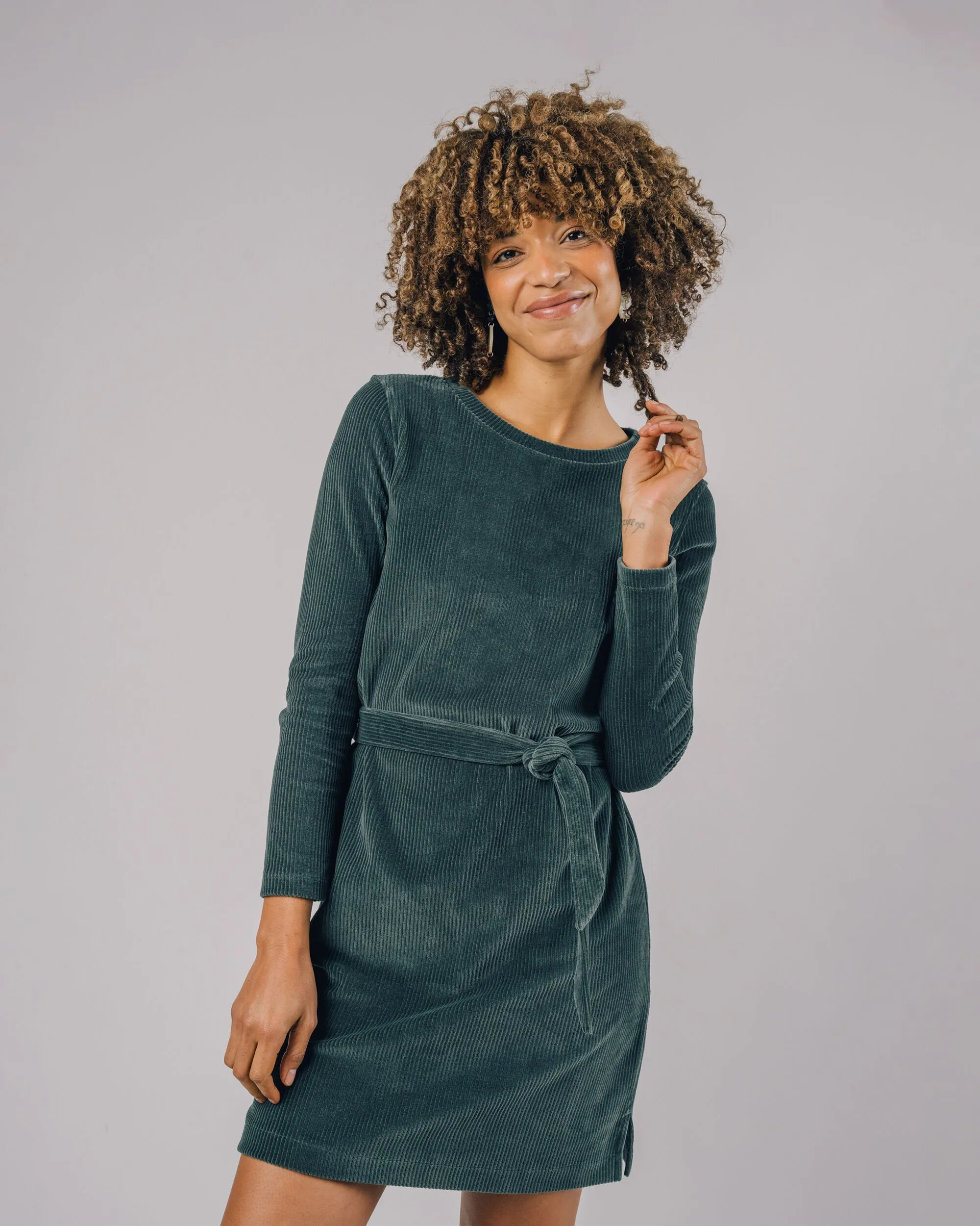 Corduroy Belted Dress Forest Green