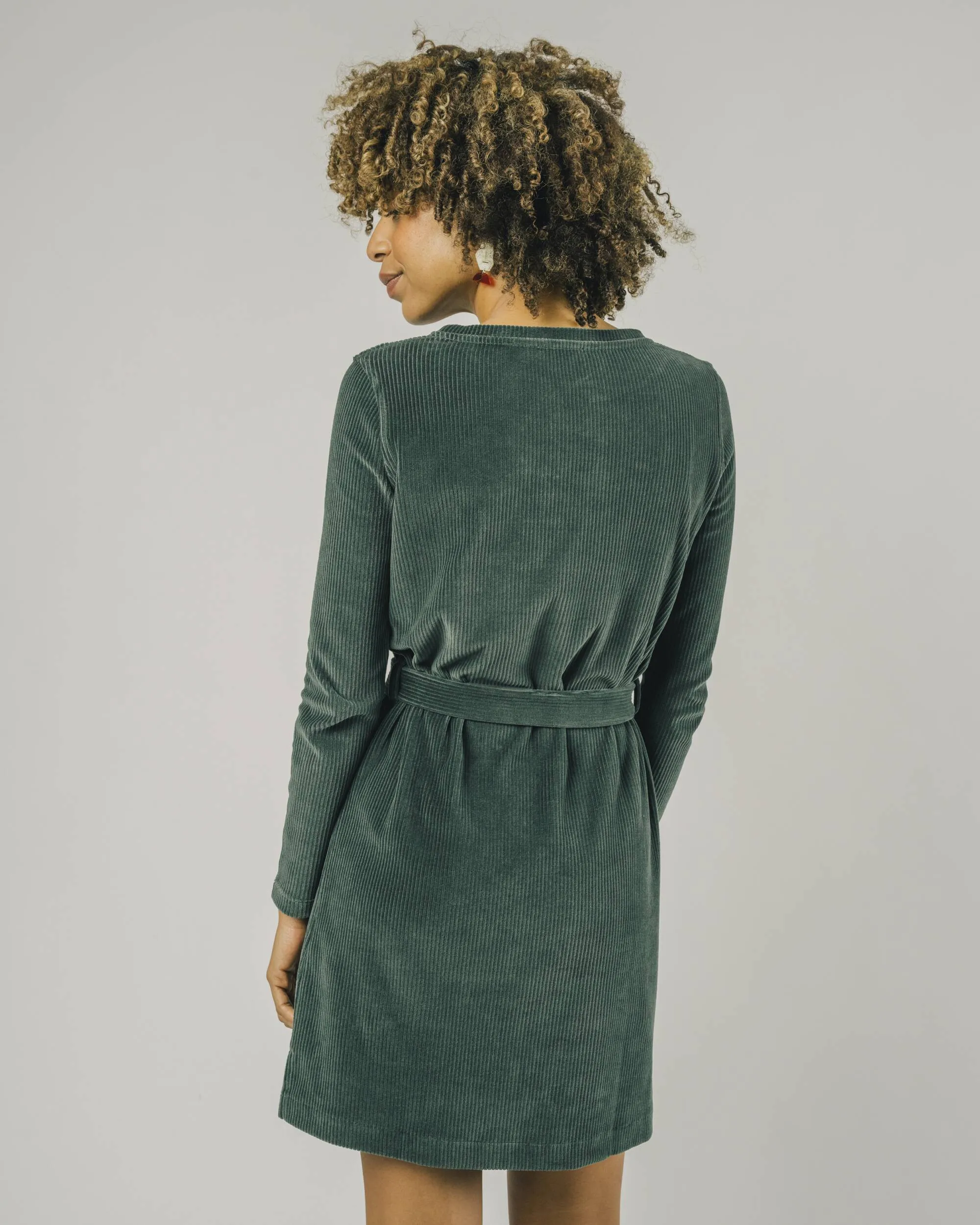 Corduroy Belted Dress Forest Green