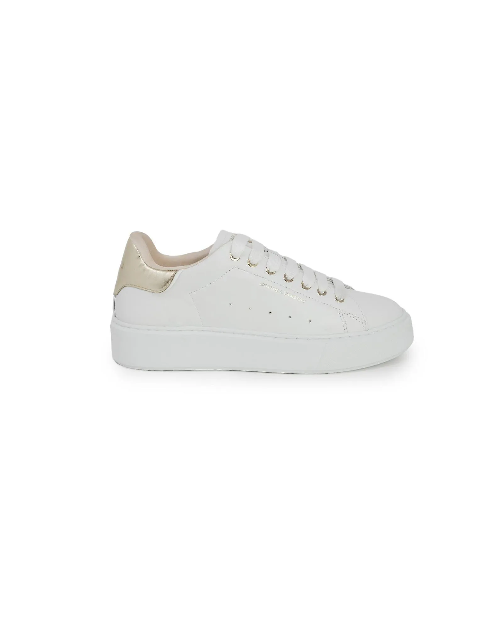 CRIME LONDON GOLD LEATHER LACEUP SNEAKERS WITH RUBBER SOLE