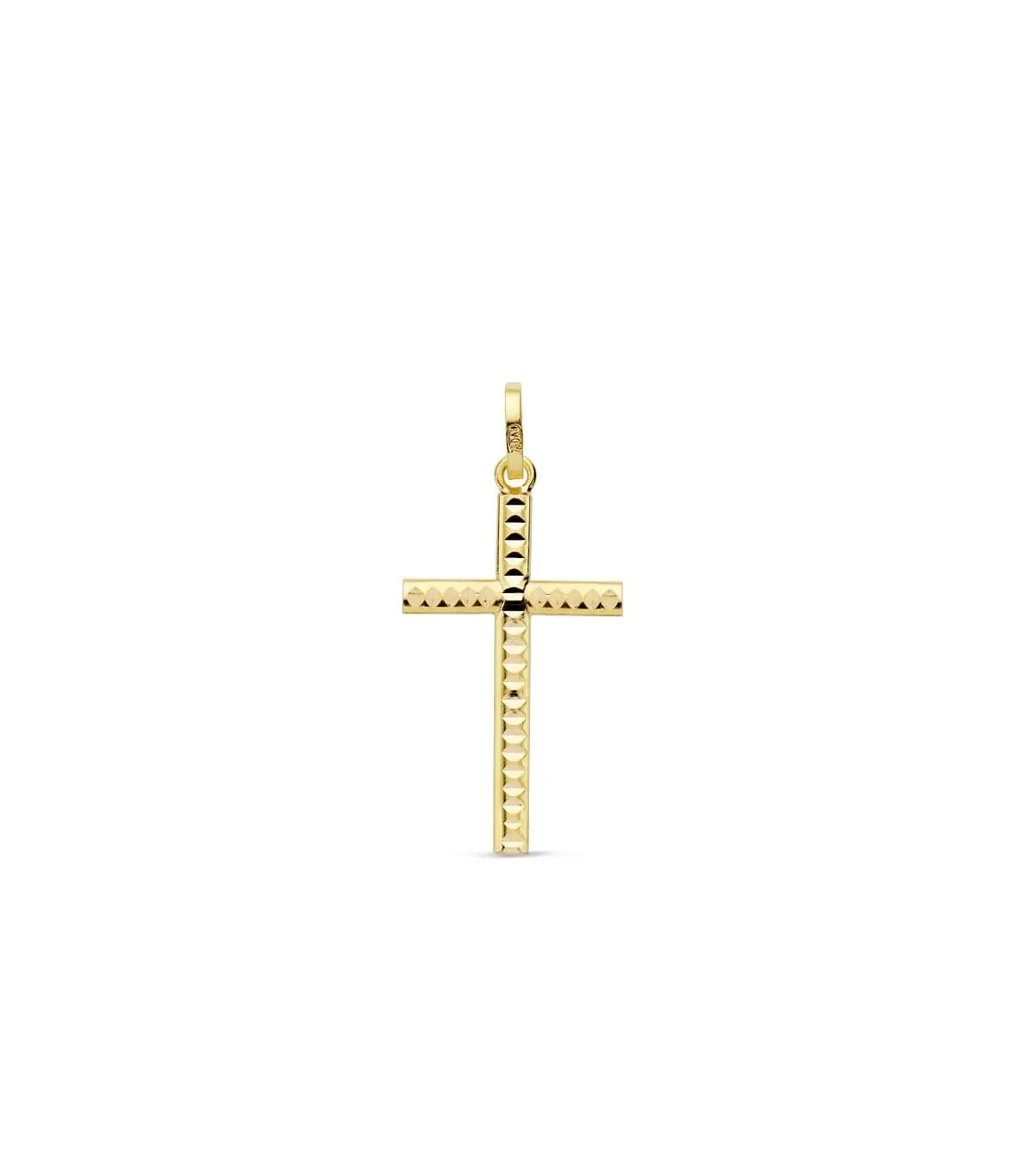 Croix Plate Strié Or Jaune 18 K 22mm