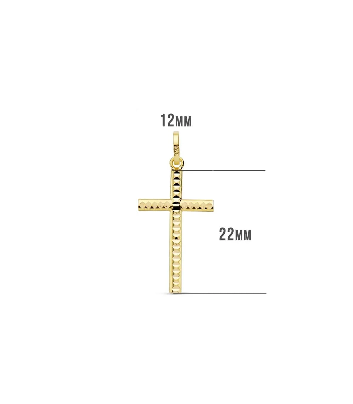 Croix Plate Strié Or Jaune 18 K 22mm