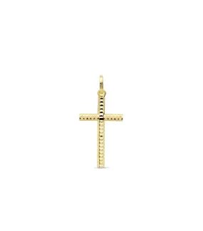 Croix Plate Strié Or Jaune 18 K 22mm