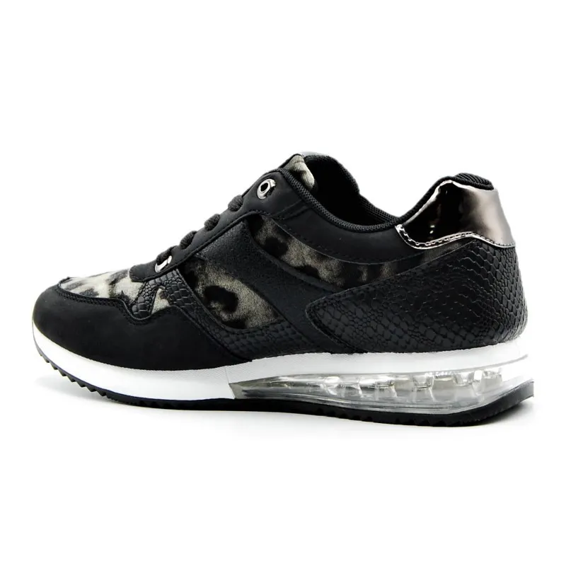 DAngela DJL 18053 Negro. Deportivo cordones leopardo mujer