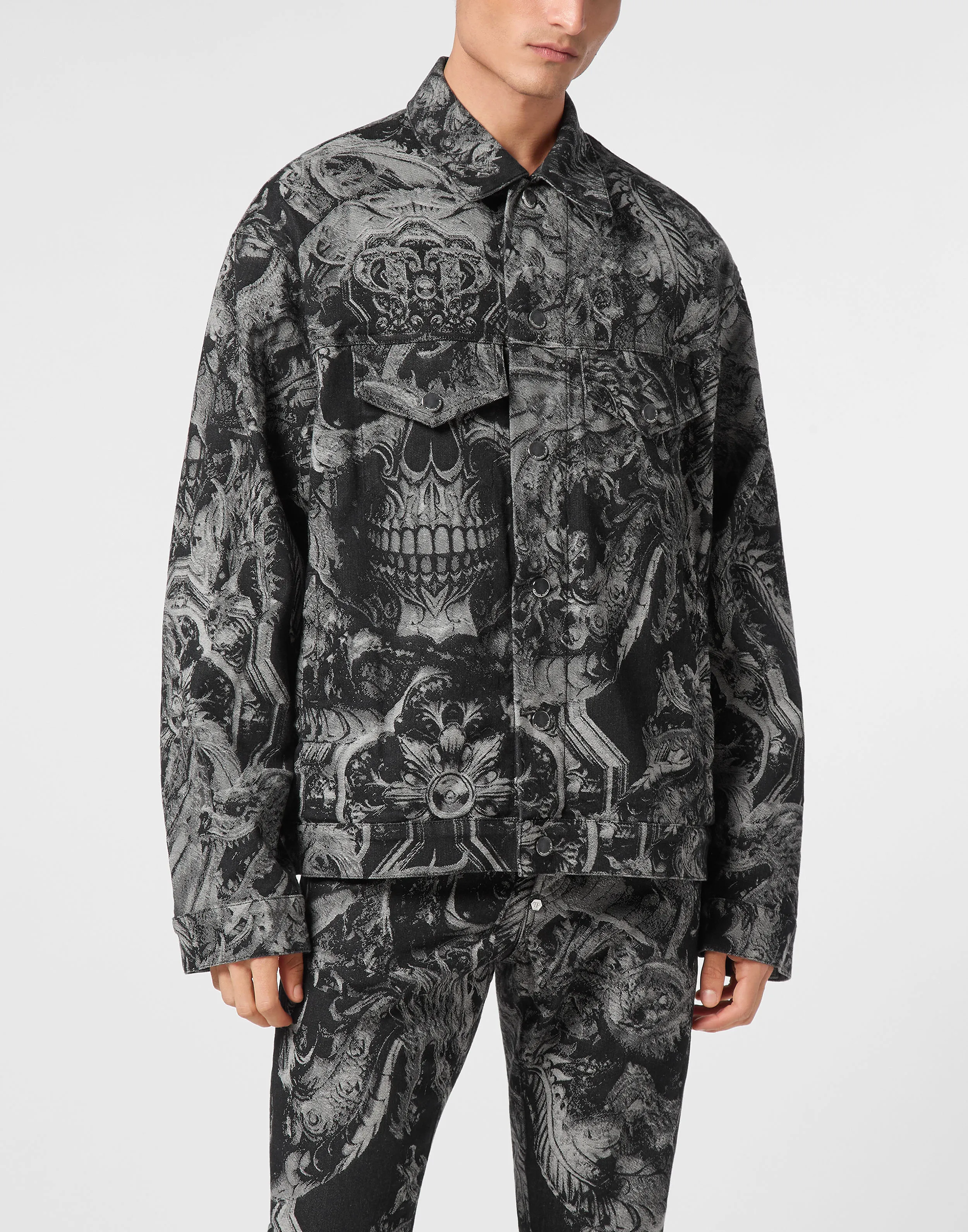 Denim Oversize Jacket Dragon Skull