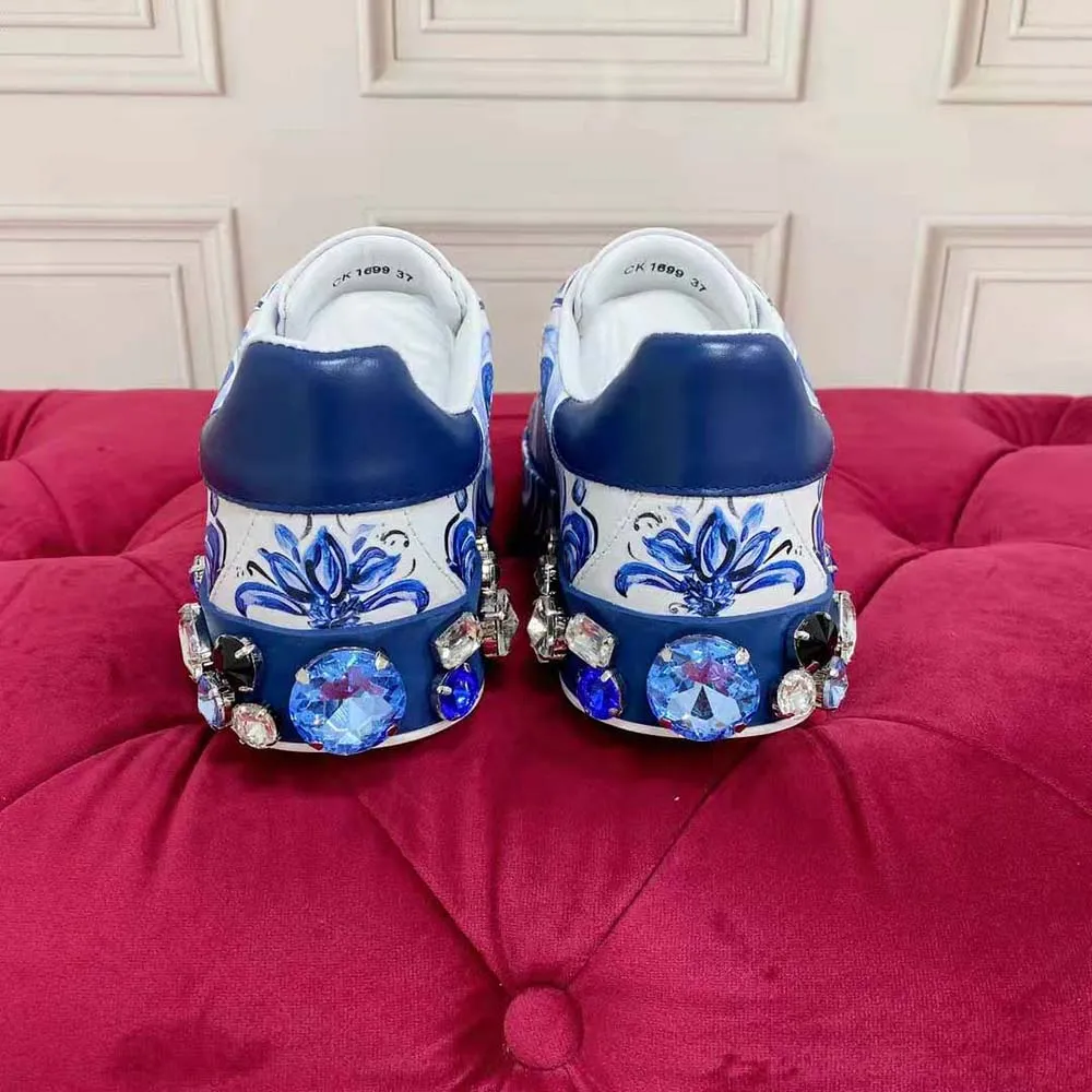 Dolce Gabbana Zapatillas Portofino unisex D&G de piel de becerro con estampado de mayólica