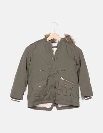 El Corte Inglés Parka verde gorro pelo sintético