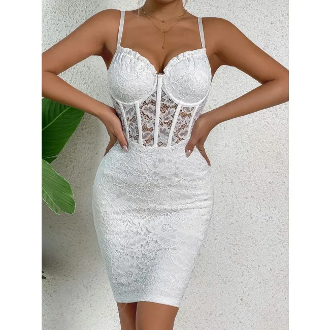 Elegant Lace Splice Deep V Hip Skirt Hollow Bodycon Evening Gown Party Prom Cocktail Strap Dress