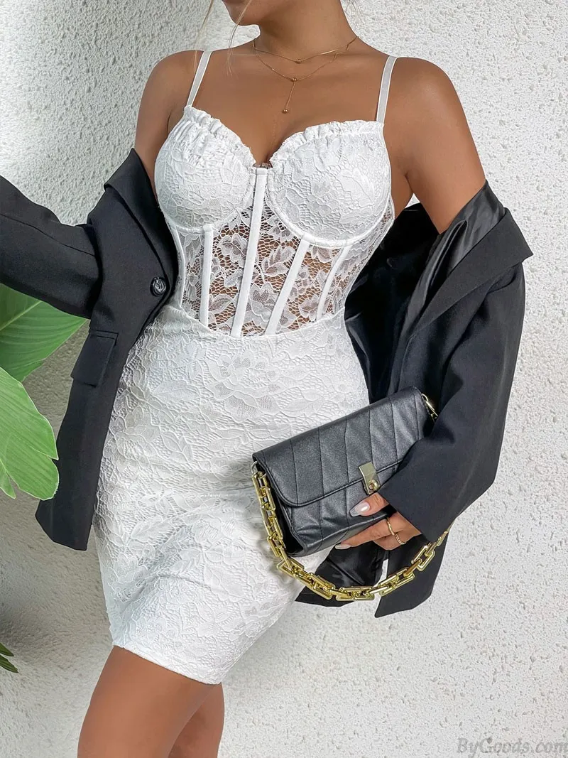 Elegant Lace Splice Deep V Hip Skirt Hollow Bodycon Evening Gown Party Prom Cocktail Strap Dress