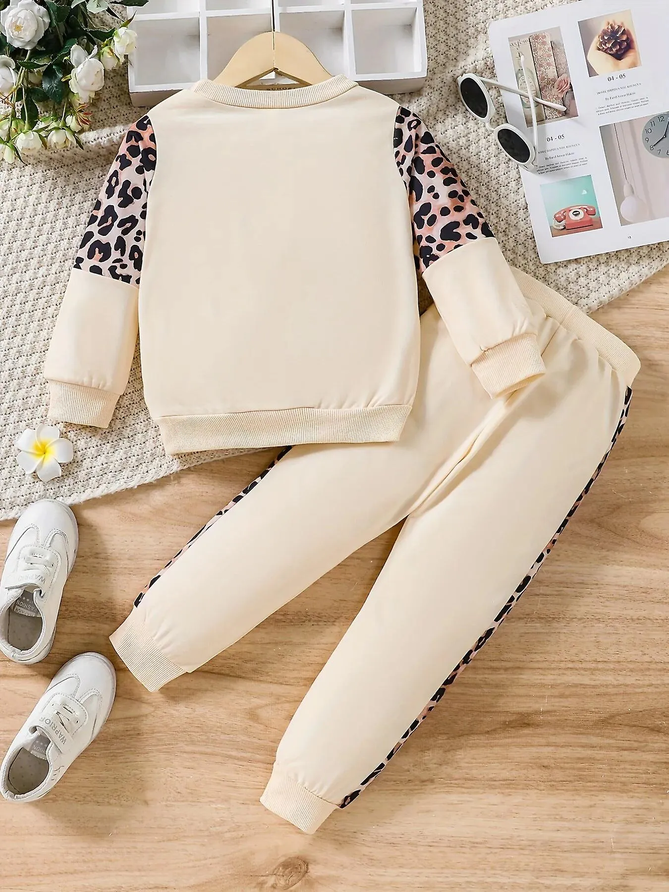 ELEGANTE CONJUNTO DE SUDADERA Y PANTALONES DE PATCHWORK DE LEOPARDO PARA NIñOS  PERFECTO PARA CONJUNTOS DE ATUENDOS DE FALLKIDS