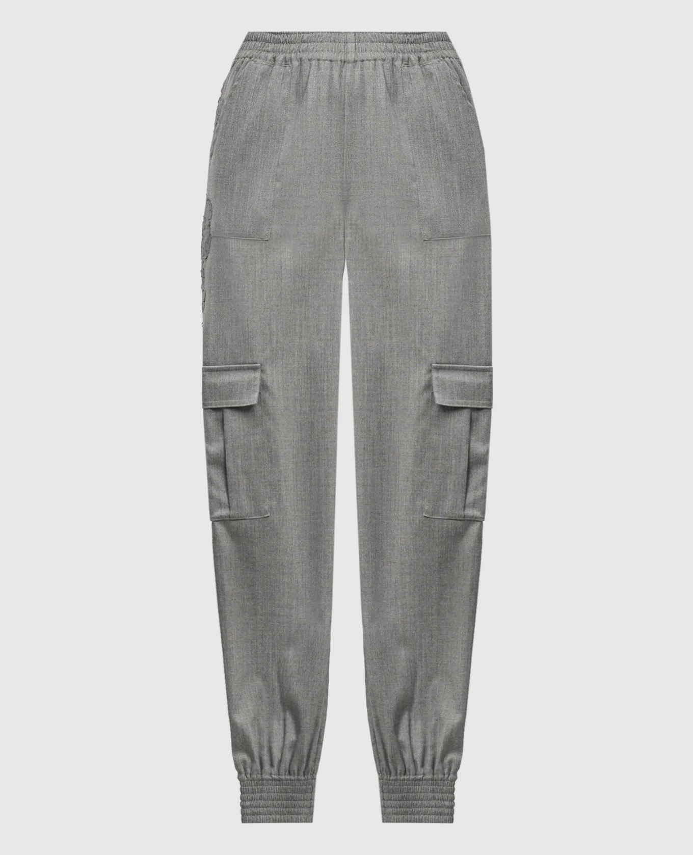 Ermanno Scervino Gray wool cargo joggers with lace