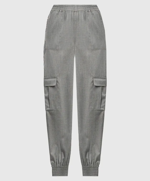 Ermanno Scervino Gray wool cargo joggers with lace