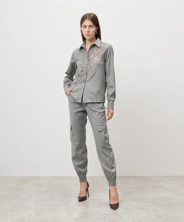 Ermanno Scervino Gray wool cargo joggers with lace