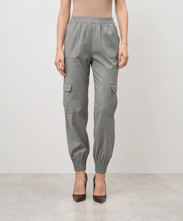Ermanno Scervino Gray wool cargo joggers with lace