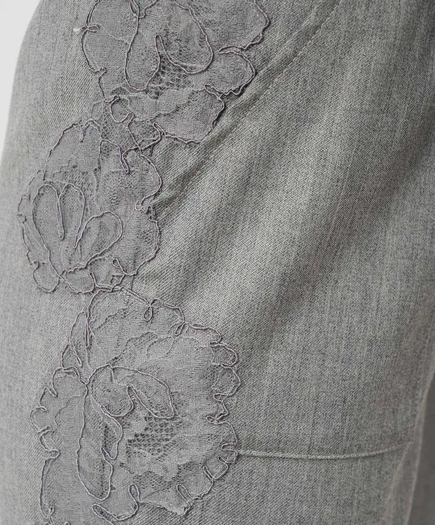 Ermanno Scervino Gray wool cargo joggers with lace