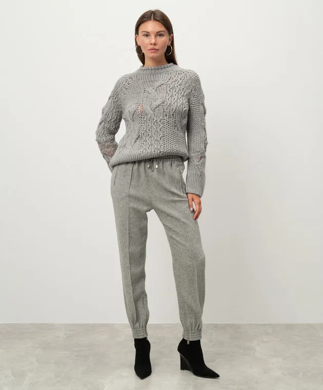 Ermanno Scervino Gray wool sweater with lace