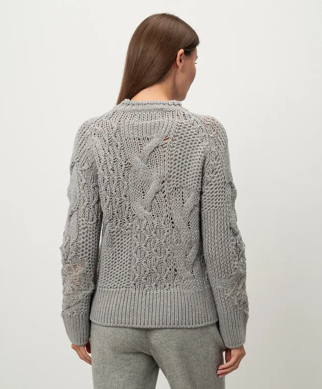 Ermanno Scervino Gray wool sweater with lace
