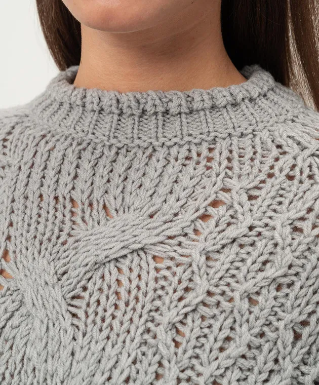 Ermanno Scervino Gray wool sweater with lace