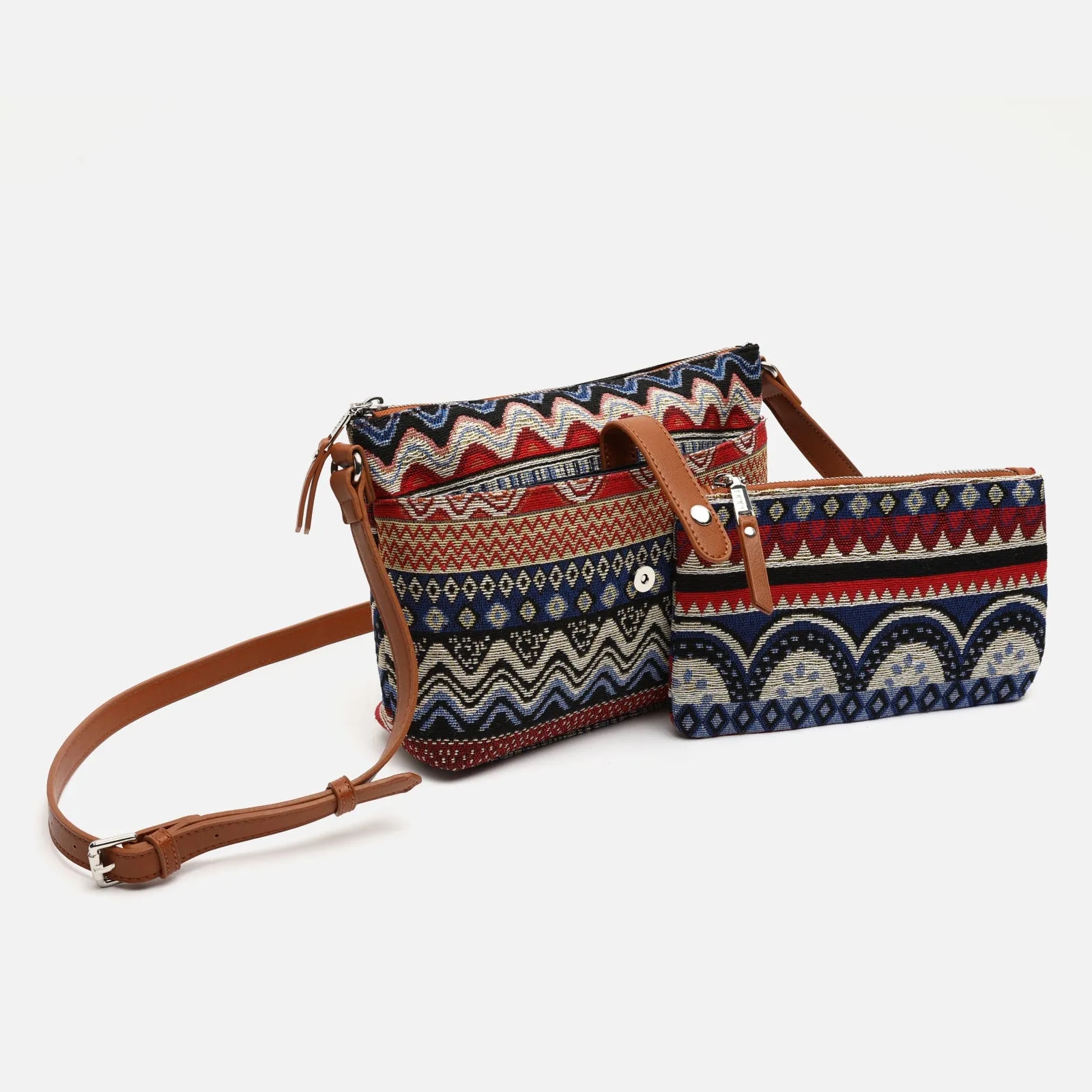 Eusebio bolso bandolera con estampado jacquard y neceser pequeo