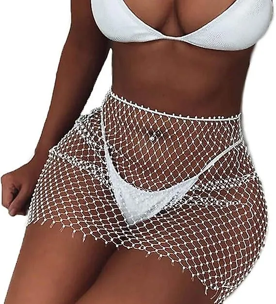 Falda de malla para mujer Rhinestone Faldas de red Moda Crystal Cover Up Falda Beach Wrap Skirt Party Costume