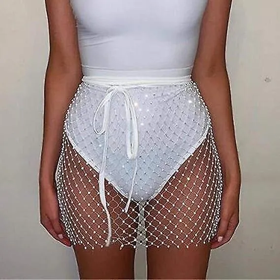 Falda de malla para mujer Rhinestone Faldas de red Moda Crystal Cover Up Falda Beach Wrap Skirt Party Costume