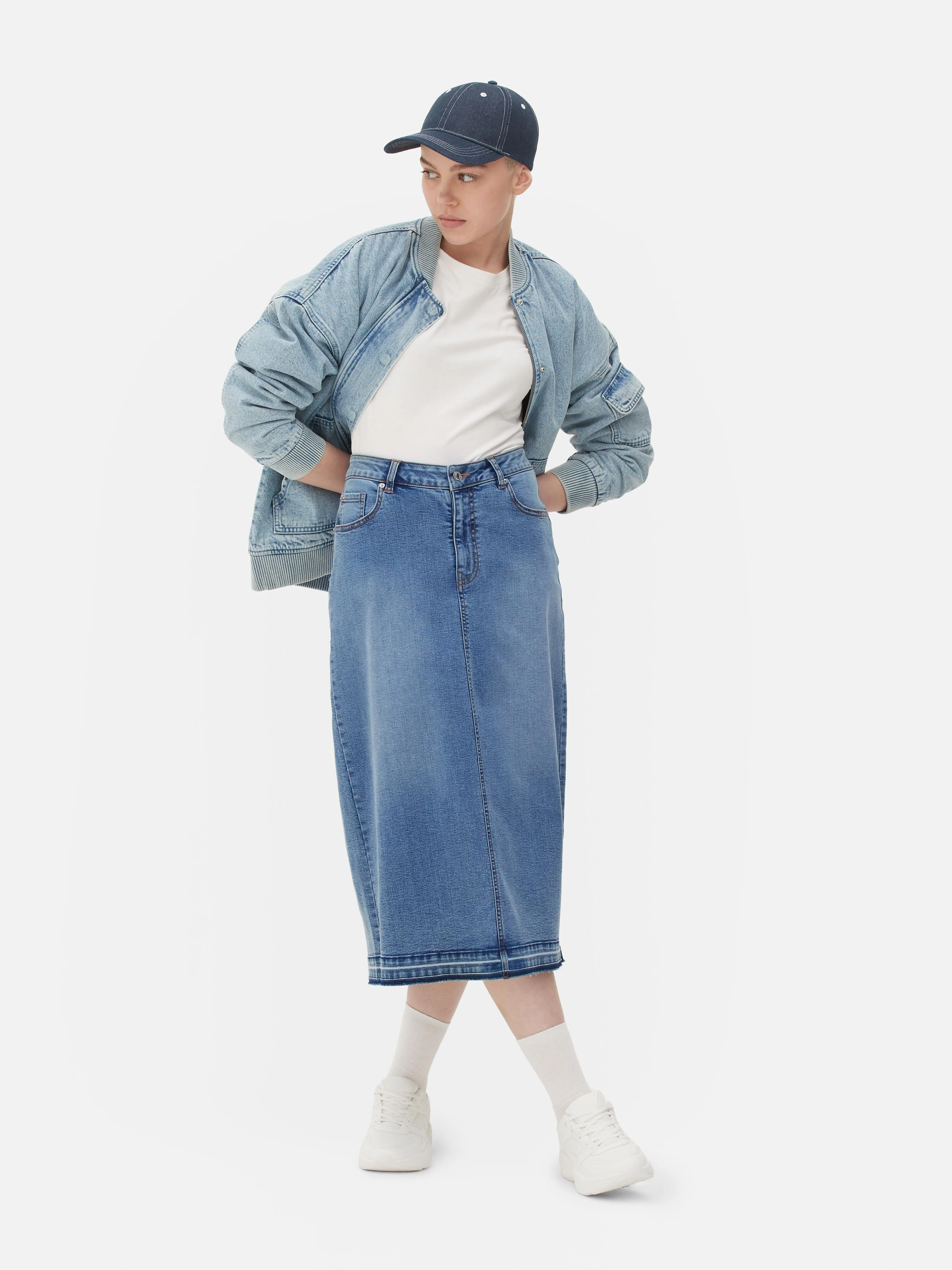 Falda vaquera elástica midi