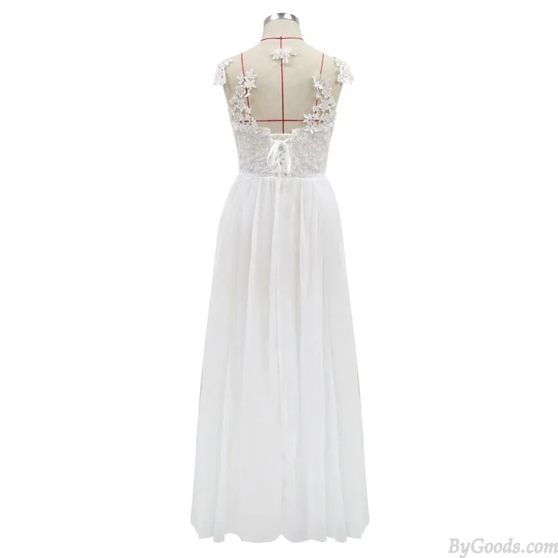 Fashion Lace Chiffon Prom Dress Slit Swing Skirt Bridesmaid Evening Party Maxi Dress