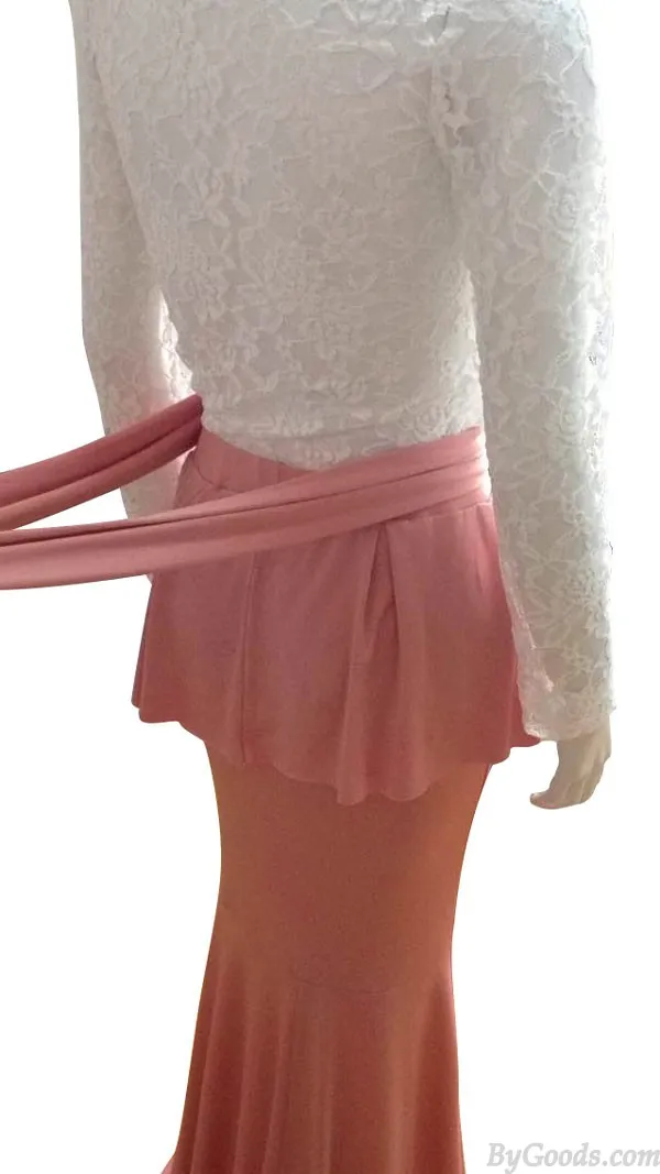 Fashion Two Piece Back Bow Long Lace Dress