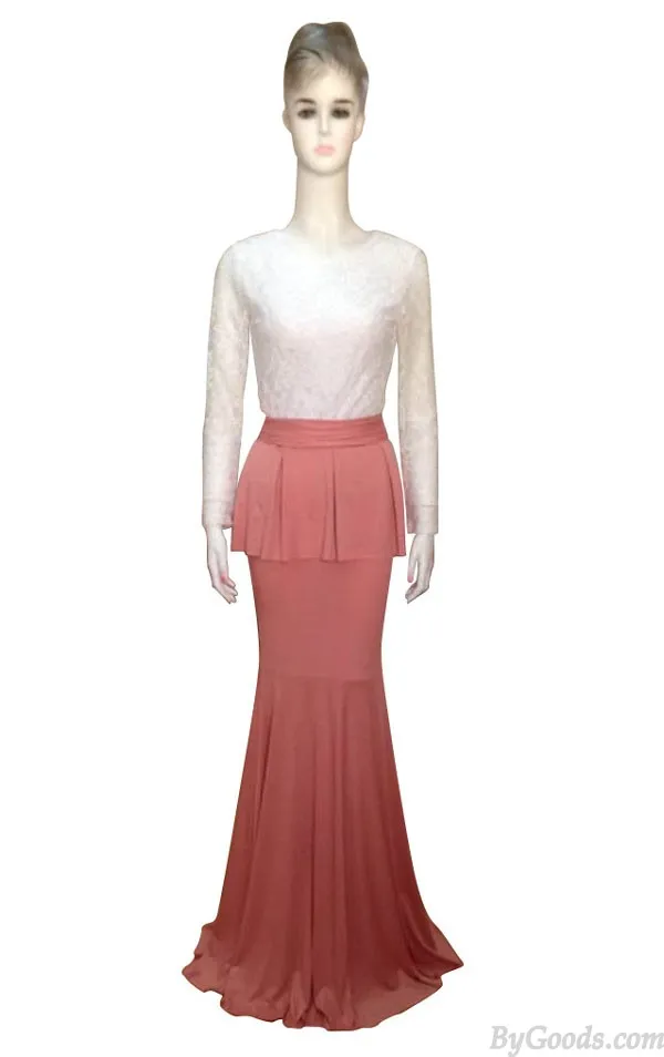 Fashion Two Piece Back Bow Long Lace Dress
