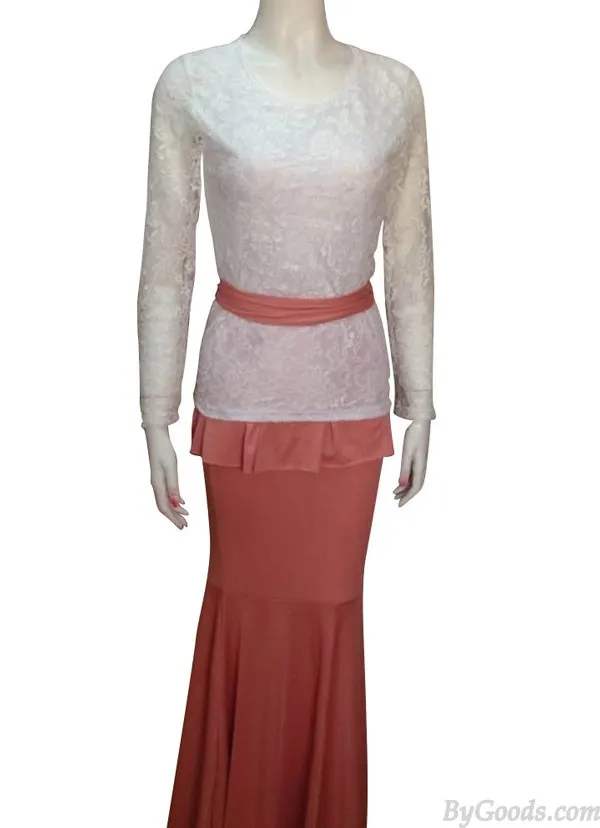 Fashion Two Piece Back Bow Long Lace Dress