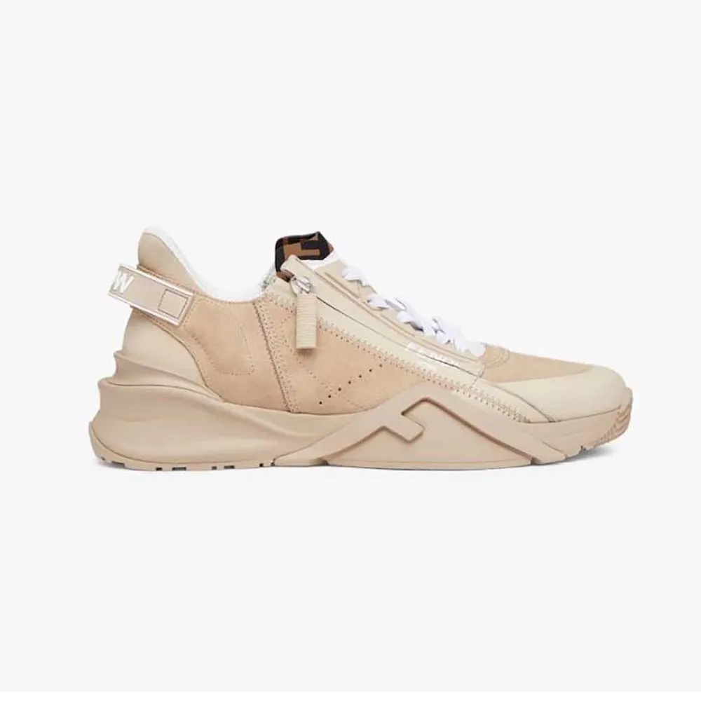 Fendi Hombre Flow Zapatillas Bajas De Ante Beige
