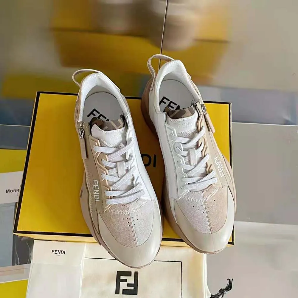 Fendi Hombre Flow Zapatillas Bajas De Ante Beige