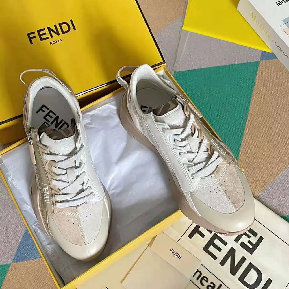 Fendi Hombre Flow Zapatillas Bajas De Ante Beige