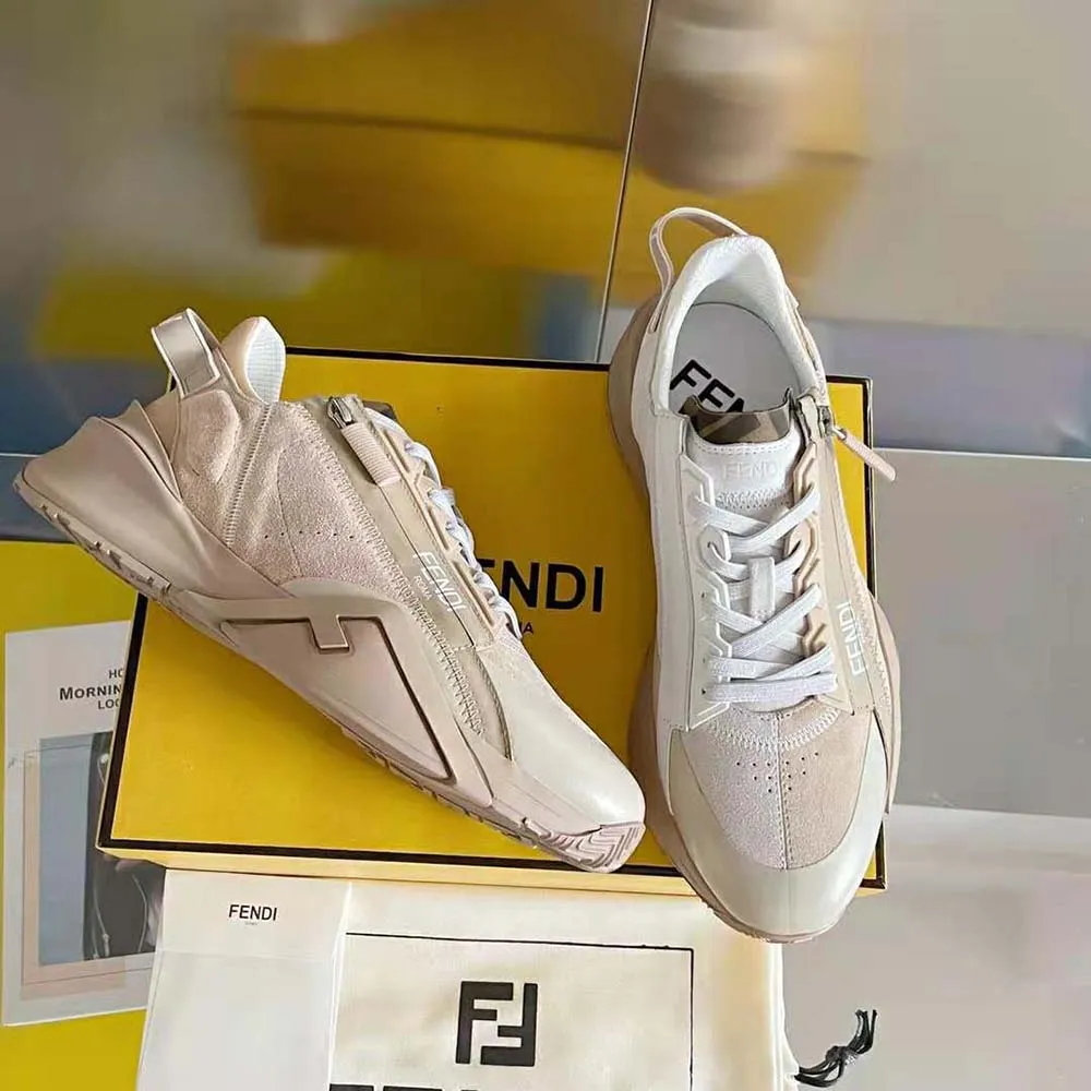 Fendi Hombre Flow Zapatillas Bajas De Ante Beige