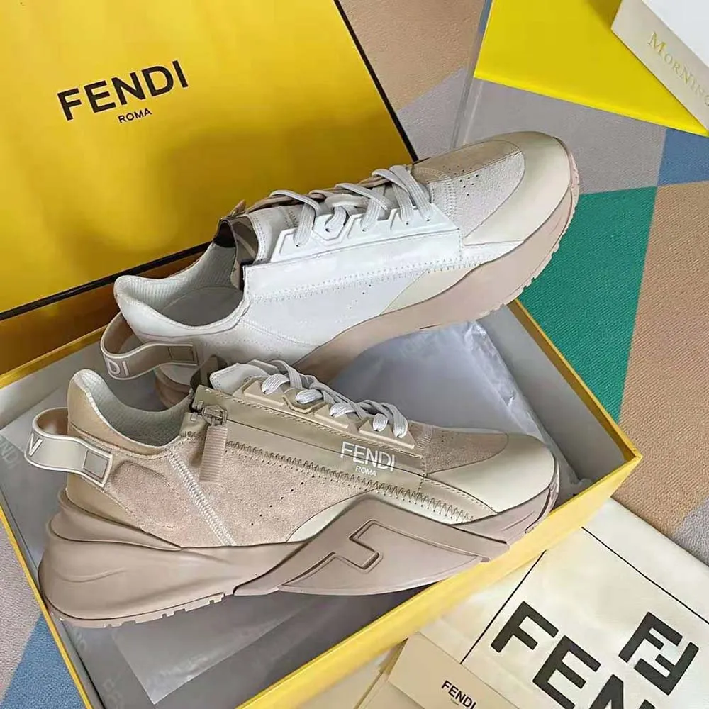 Fendi Hombre Flow Zapatillas Bajas De Ante Beige