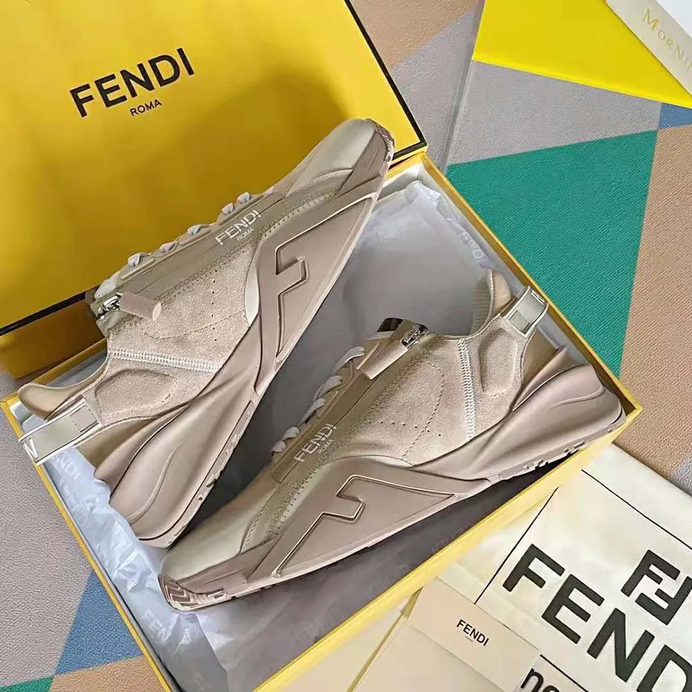 Fendi Hombre Flow Zapatillas Bajas De Ante Beige