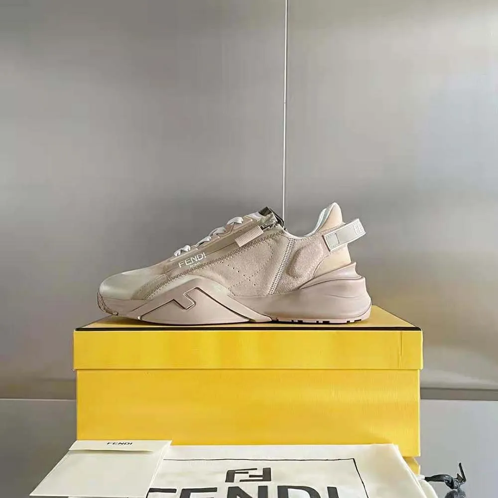 Fendi Hombre Flow Zapatillas Bajas De Ante Beige
