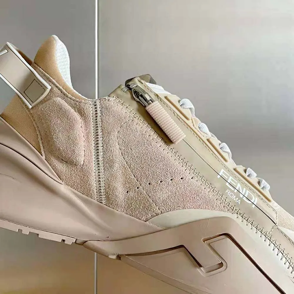 Fendi Hombre Flow Zapatillas Bajas De Ante Beige
