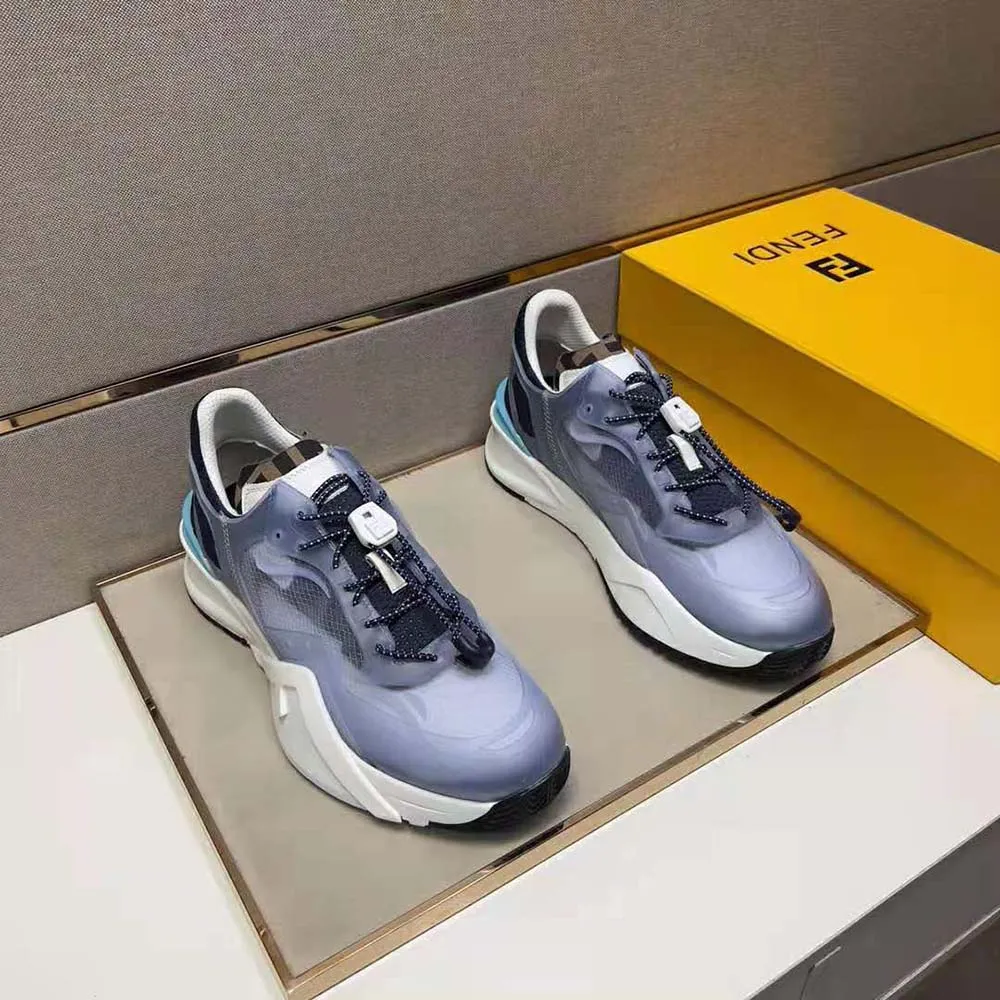 Fendi Hombre Flow Zapatillas Bajas De Nylon Azul Claro