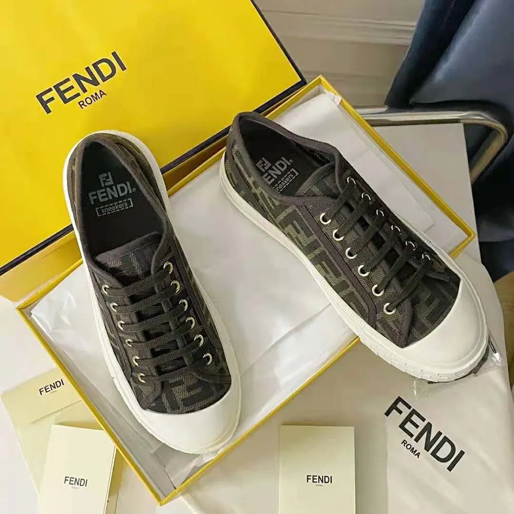 Fendi Mujer Zapatillas Bajas De Tela FF Domino Marrón