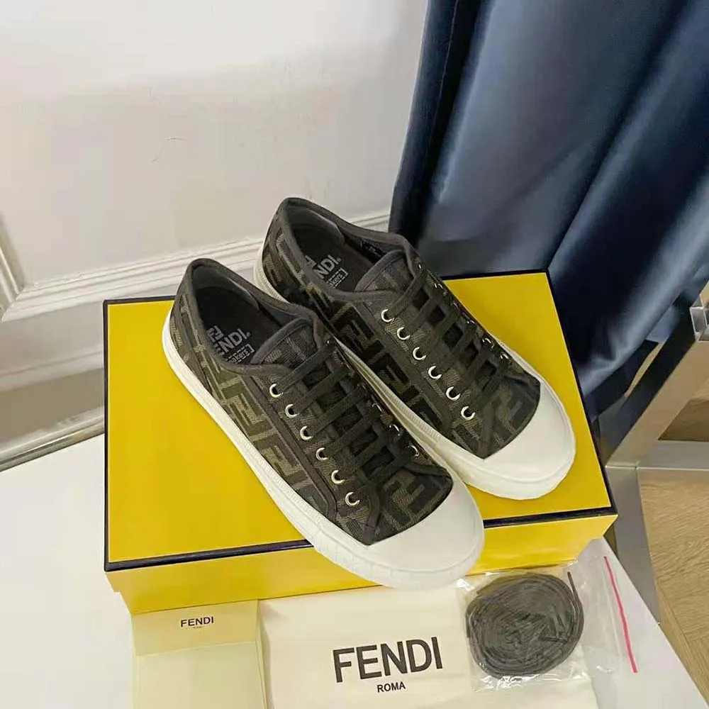 Fendi Mujer Zapatillas Bajas De Tela FF Domino Marrón